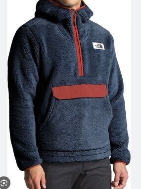 The North Face Men's Campshire Half-Zip Fleece Hoodie - Navy with Rust Accents